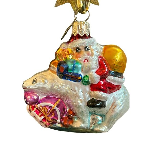 Christopher Radko 1998 Santa Polar Bear Riding Bearback Little Gem Ornament - Picture 1 of 3